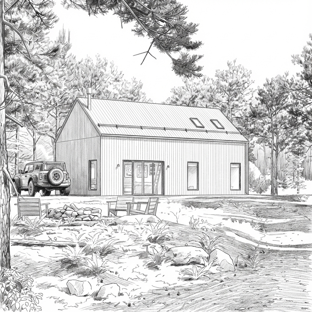 Architectural sketches and plans for The Fawn House